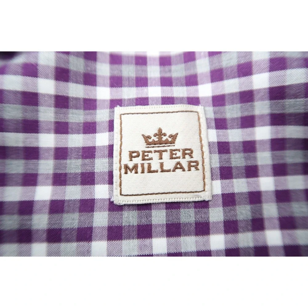 Peter Millar Men's XL Purple Gingham Checks Long Sleeve Button Front‎ Shirt